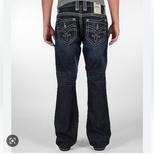 Rock Revival Corbin Dark Wash Boot Cut Men 100% Cotton Stitched Jeans 36x34